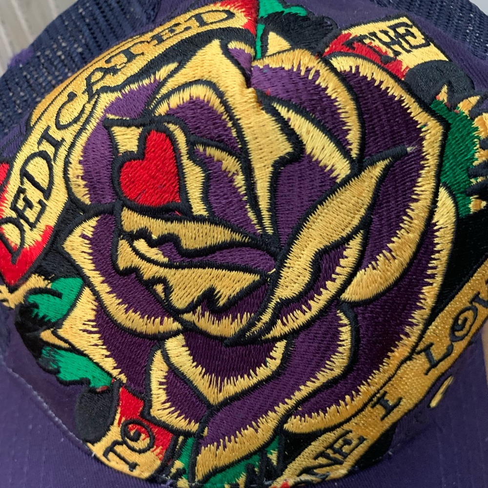 VINTAGE ED HARDY / snap back trucker hat / embroidered rose - Picture 5 of 10